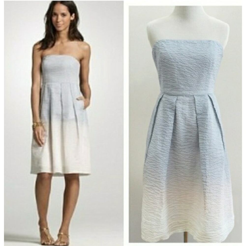 J. Crew Womens Lorelei Strapless Embossed Cotton Ombre Gray Blush Cream Dress 0
